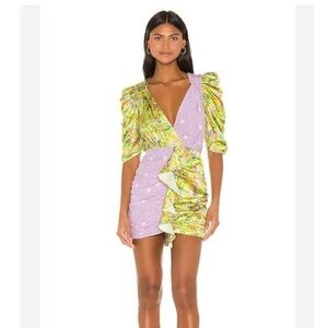 For Love and Lemons Dubois Mixed Print Ruched Dress L size Large